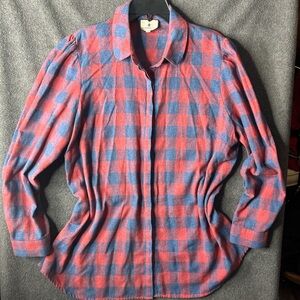 Tuckernuck Saranac Red Blue Buffalo Plaid Cotton Puff Shoulder Shirt Size XXXL
